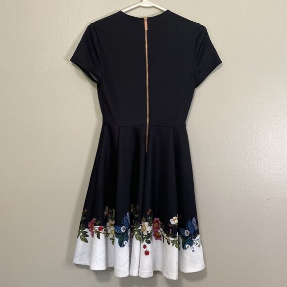 Ted baker Women Dresses Floral Short Sleeve Black White Pink Size 1 - Picture 2 of 7